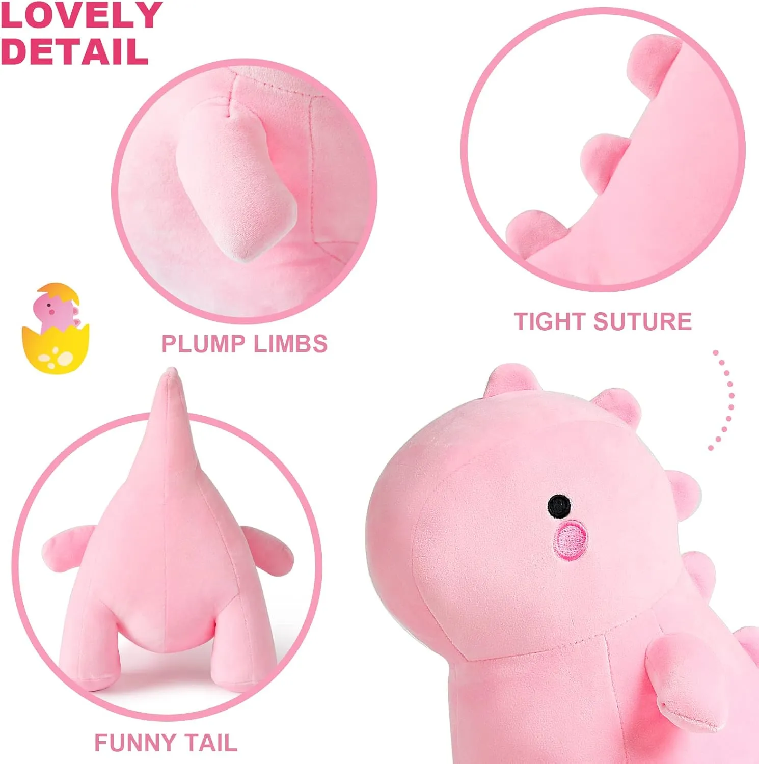 Ditucu Cute Dinosaur Stuffed Animals Toys Plush Dolls Soft Dino Plushie Birthday Gifts for Kids Girls Boys Pink 12 inch