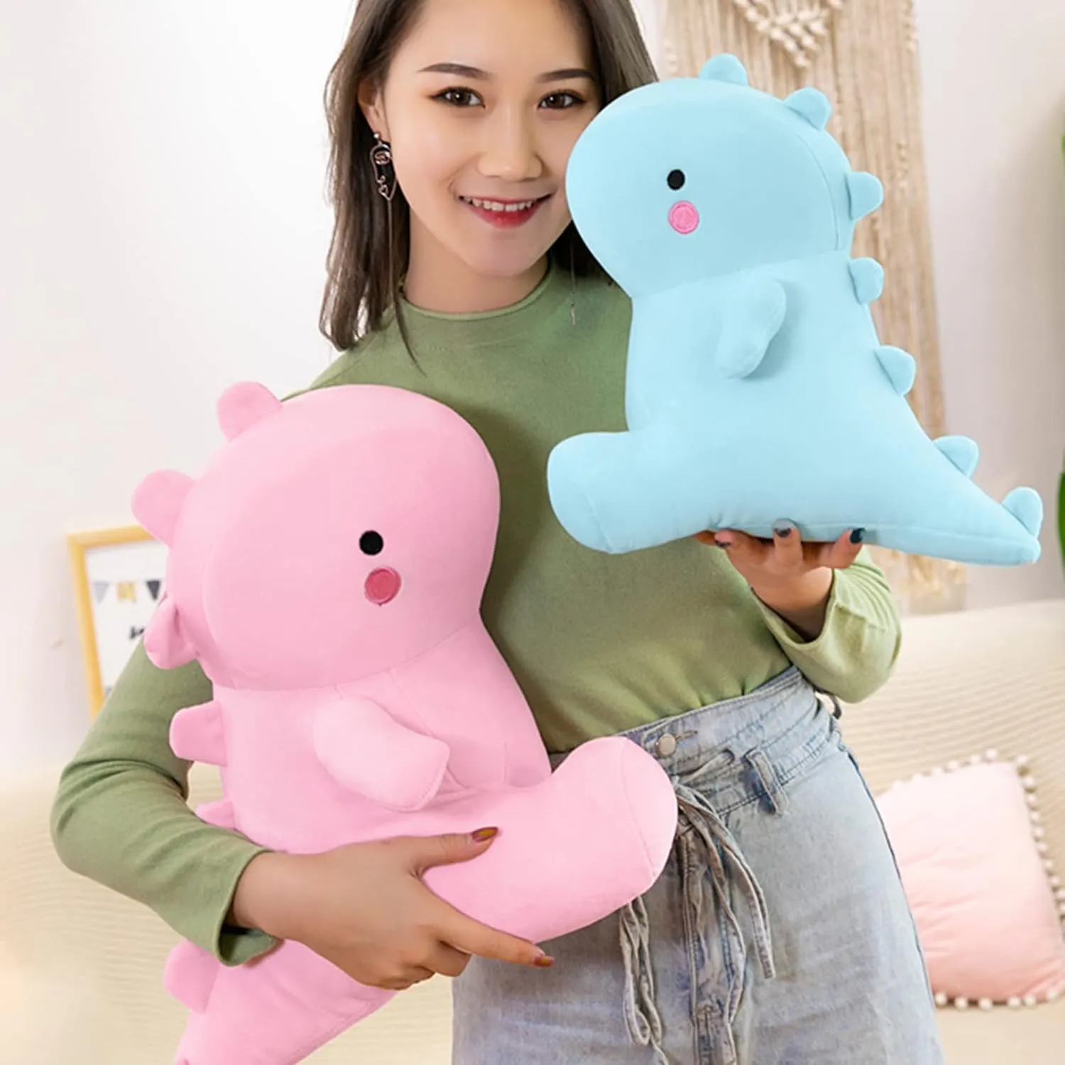 Ditucu Cute Dinosaur Stuffed Animals Toys Plush Dolls Soft Dino Plushie Birthday Gifts for Kids Girls Boys Pink 12 inch