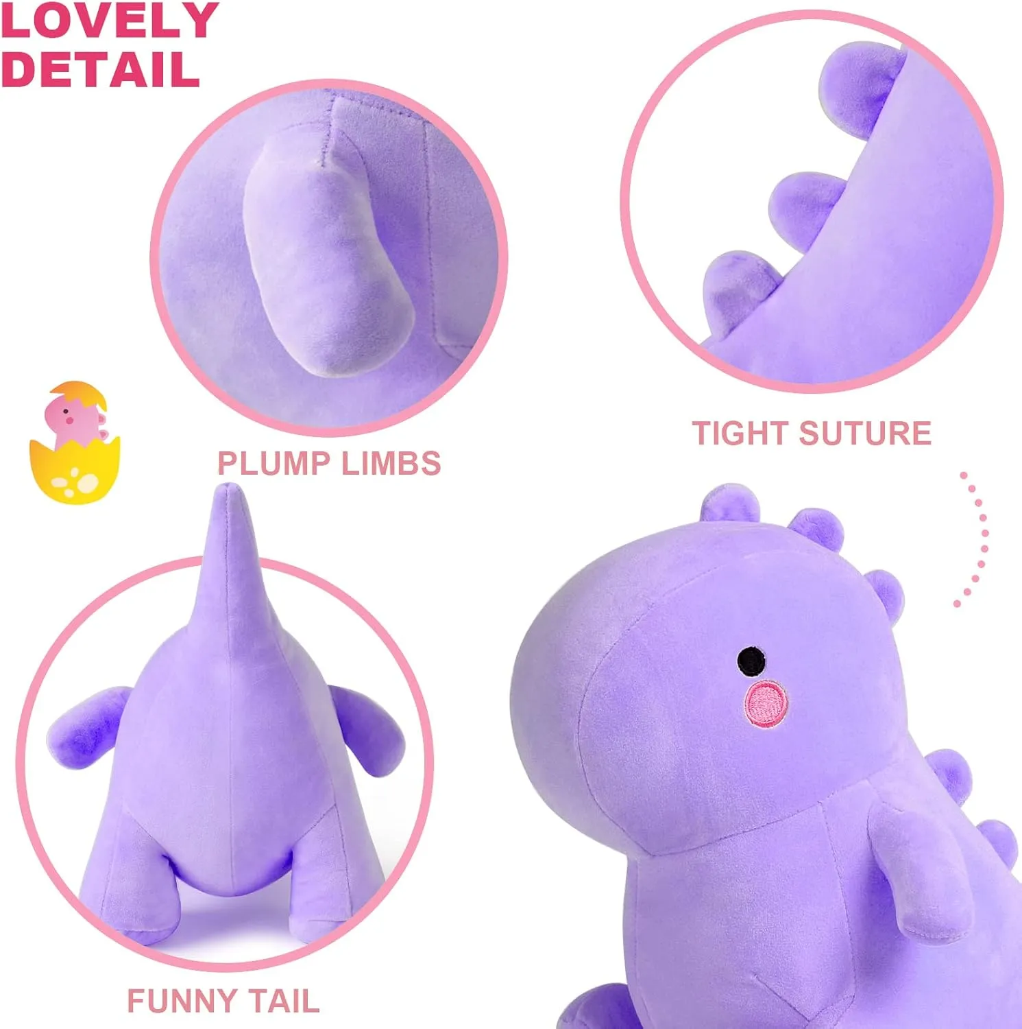 Ditucu Cute Dinosaur Stuffed Animals Toys Plush Dolls Soft Dino Plushie Birthday Gifts for Kids Girls Boys Purple 10 inch