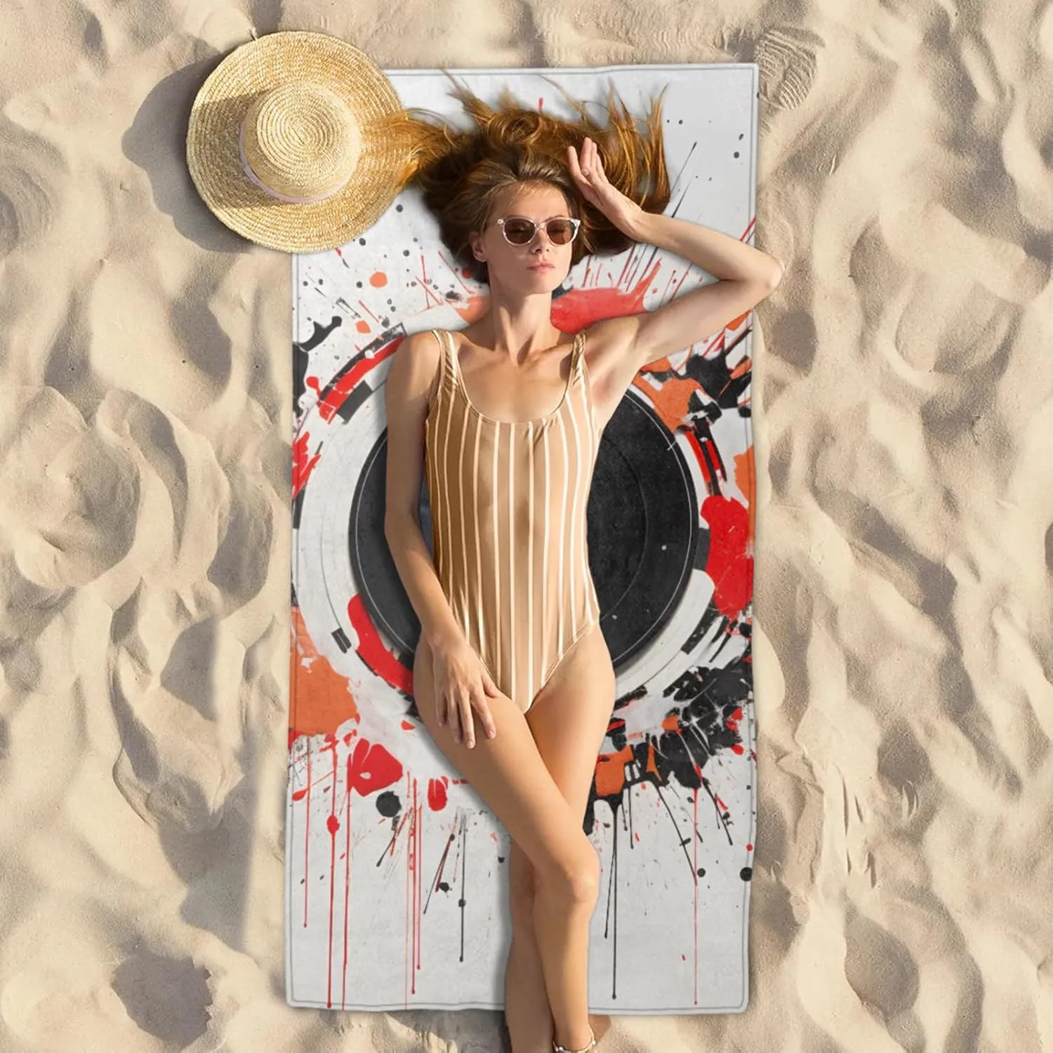 Dj Music Beach Towel Microfiber Sand Free Essentials Oversized Soft Sport Towels for Adult Yoga Picnic Blanket for Travel Swim Quick Dry Absorbent Accessories 31x61 in 1 Piece