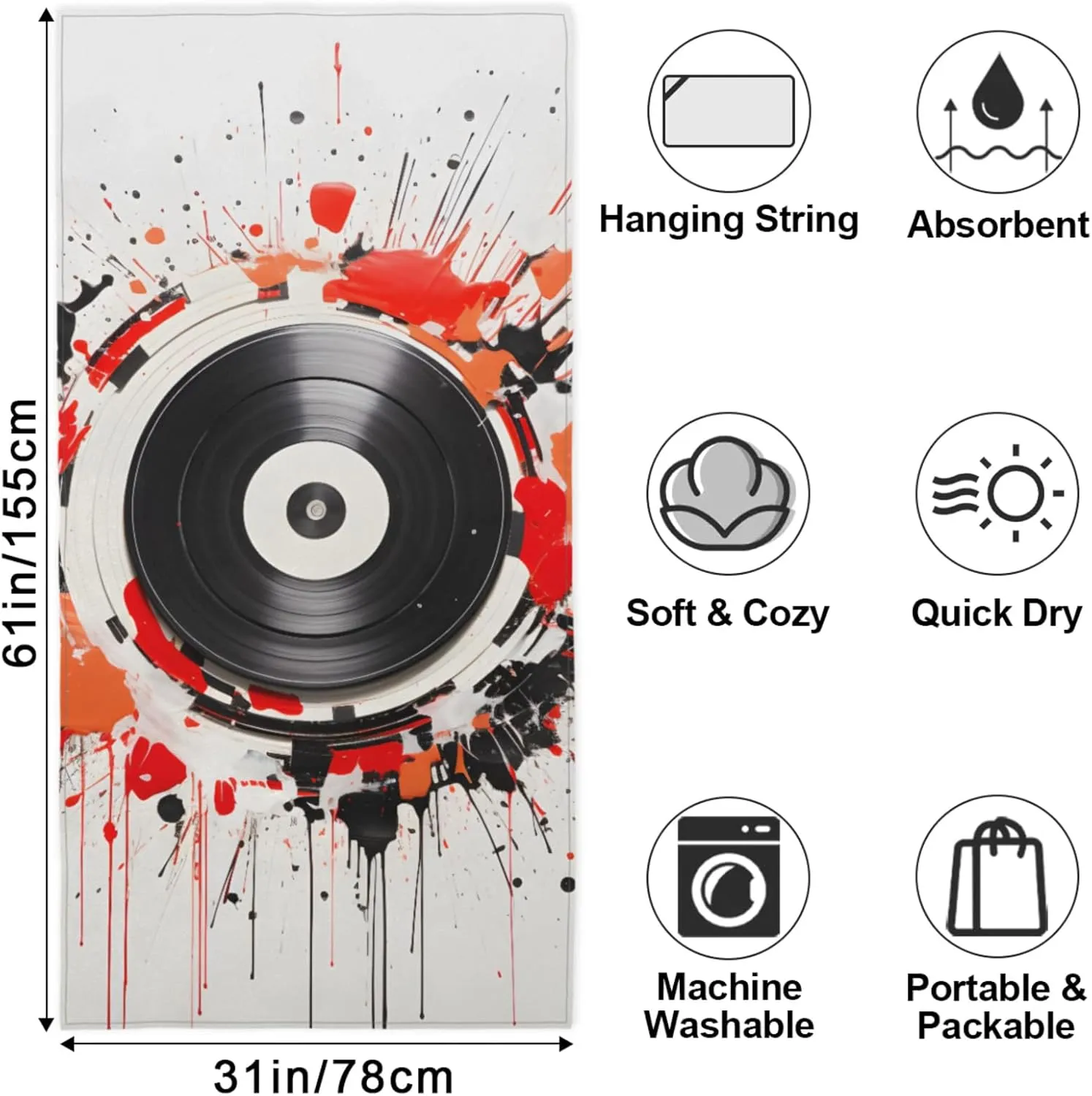 Dj Music Beach Towel Microfiber Sand Free Essentials Oversized Soft Sport Towels for Adult Yoga Picnic Blanket for Travel Swim Quick Dry Absorbent Accessories 31x61 in 1 Piece