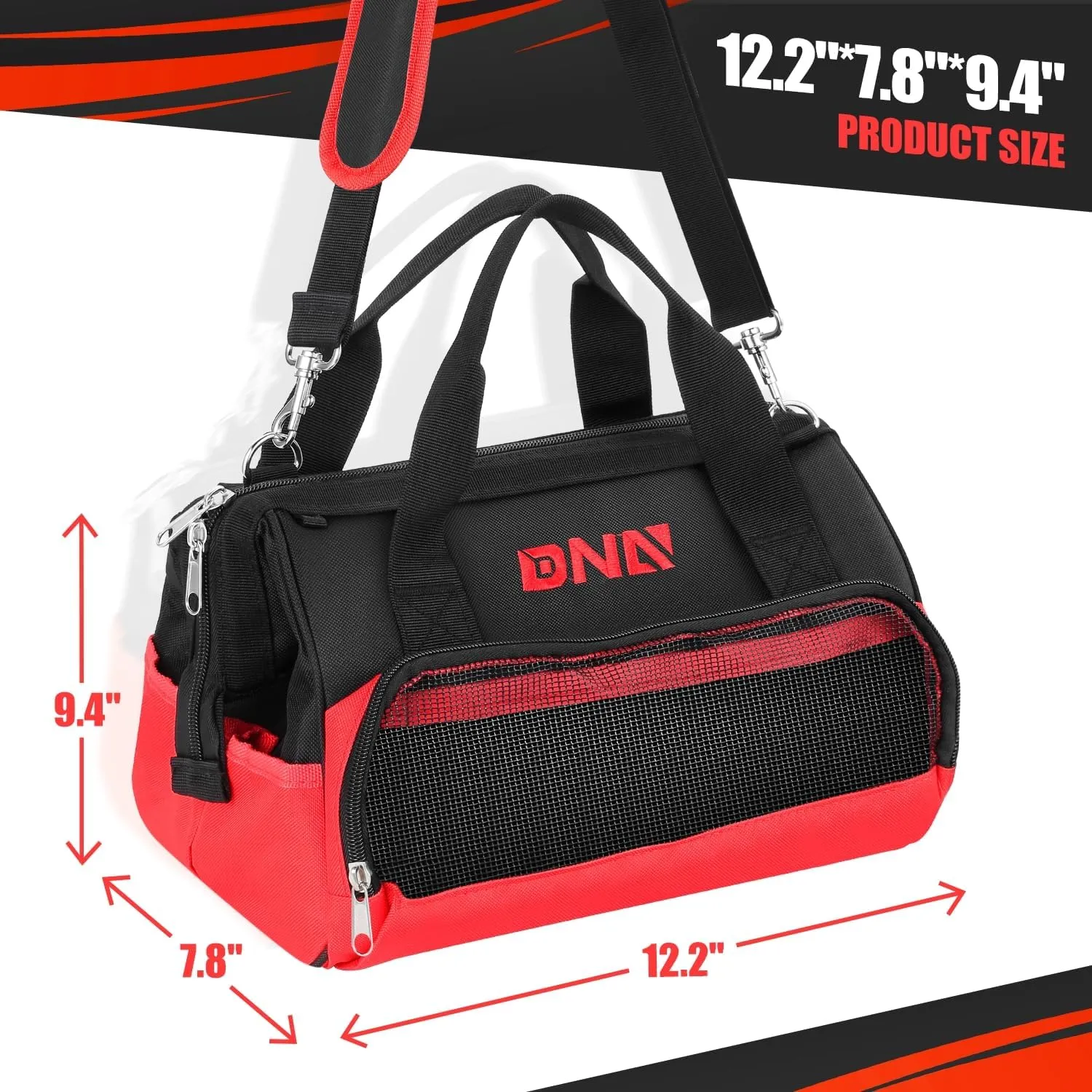 DNA MOTORING 12in Heavy-Duty Electrician tool bag, Portable Canvas Tool Bag Organizer for Electrician, Carpentry, HVAC, w/Shoulder StrapTOOLS-00641