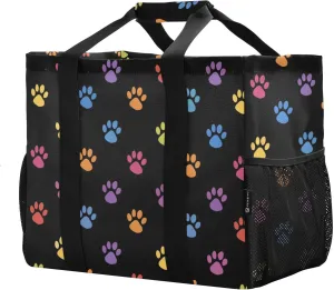 Dog Paw Prints Purple Foldable Travel Duffel Bag for Men Women Waterproof Weekender Overnight Carry On Tote Bag with Comfortable Handle Hospital Bag for Airplane Sport Hospital Business Trips