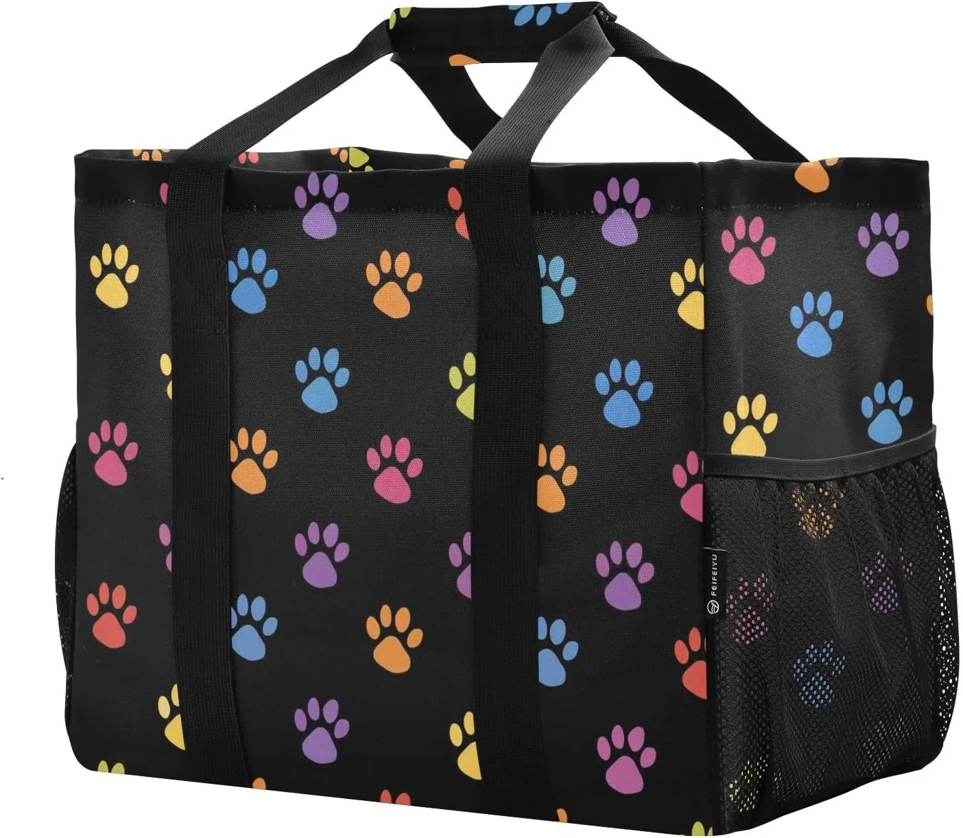 Dog Paw Prints Purple Foldable Travel Duffel Bag for Men Women Waterproof Weekender Overnight Carry On Tote Bag with Comfortable Handle Hospital Bag for Airplane Sport Hospital Business Trips