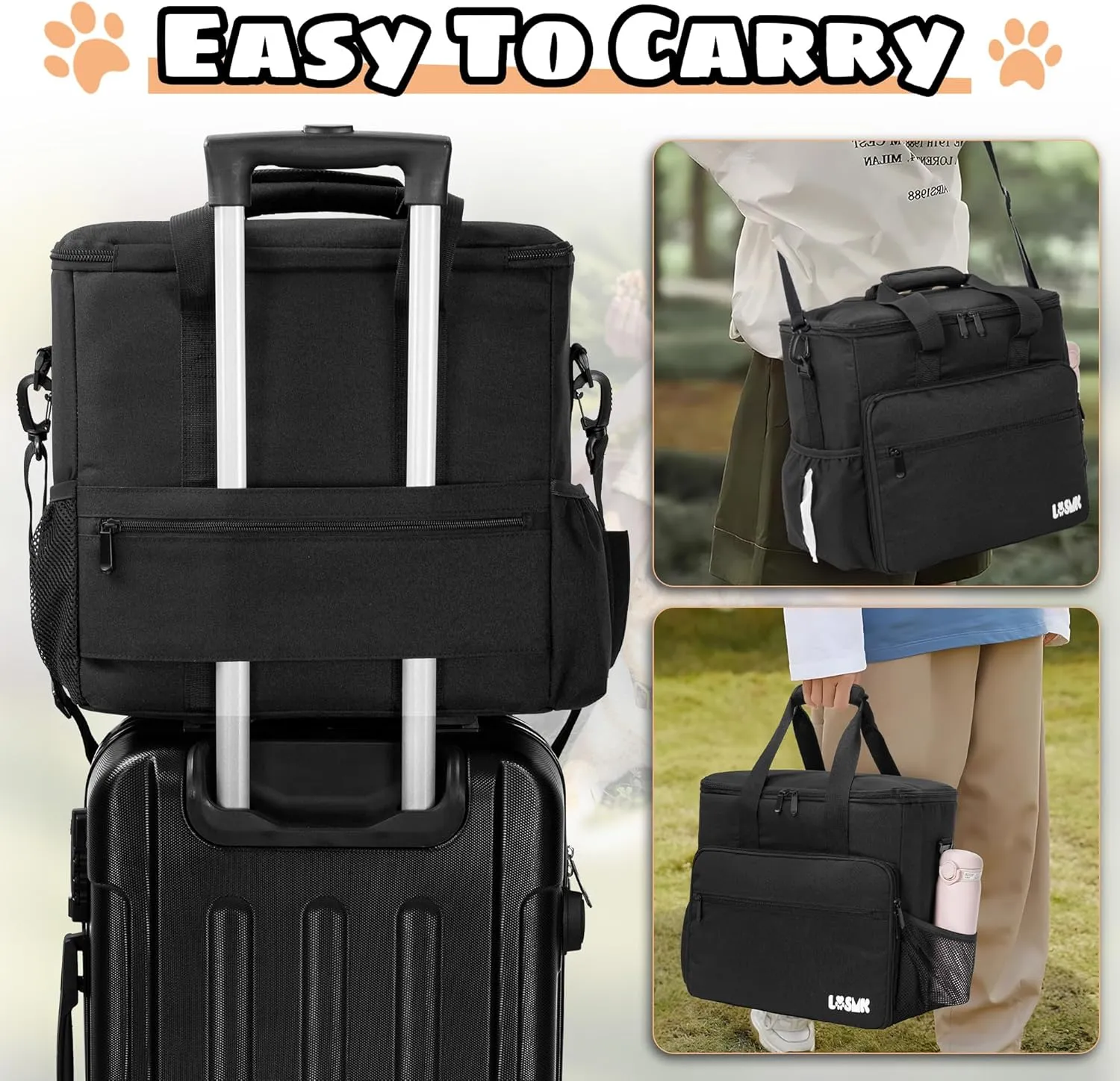 Dog Travel Bag, Airline Approved Tote Organizer, Travel Dog Backpack with Multi-Function Pockets for Dog Stuff & Pet Supplies Travel Essentials，Black with Bowl(BLUE&BLUE)