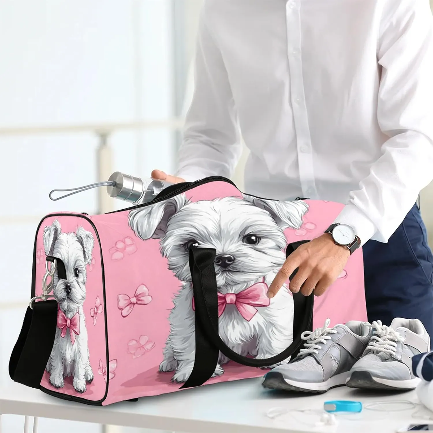 Dogs Duffle Bag for Travel, Overnight Weekend Gym Carry On Luggage Bag, Cute Dog Travel Duffel Bag for Men Women