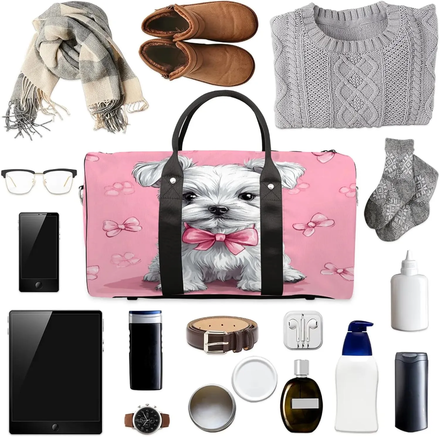 Dogs Duffle Bag for Travel, Overnight Weekend Gym Carry On Luggage Bag, Cute Dog Travel Duffel Bag for Men Women