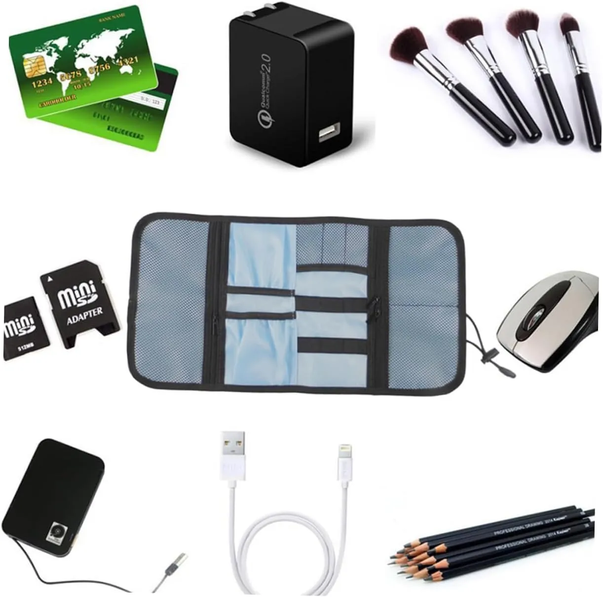 DOITOOL 3pcs Usb Cable Storage Bag Foldable Storage Pouch Charger Pouch Travel Tote Bag Digital Red