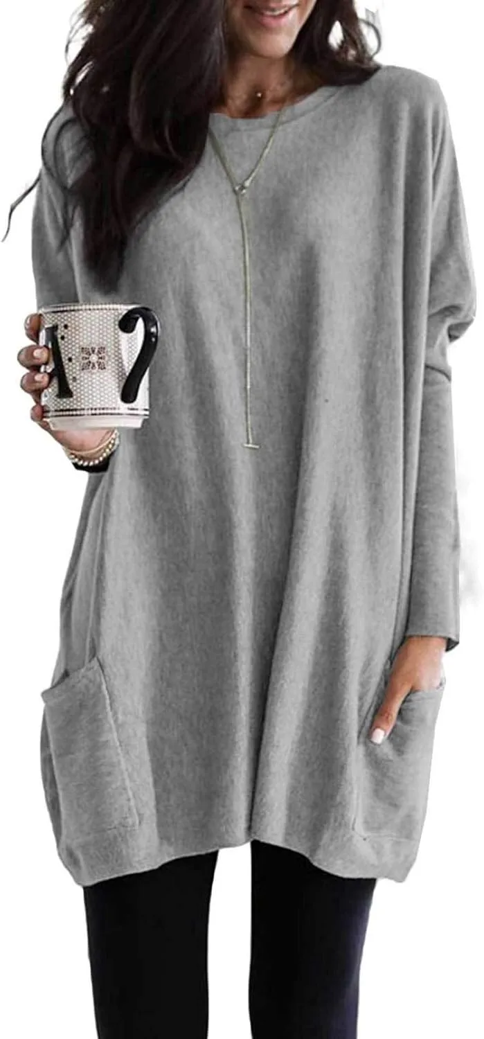 Dokotoo Womens Spring Fall Outfits Casual Long Sleeve Shirts Fashion Tunic Tops for Women Loose Fit Dressy