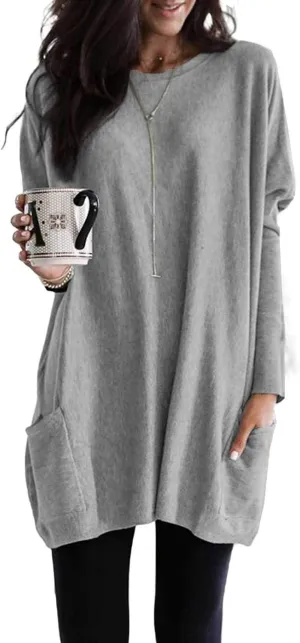 Dokotoo Womens Spring Fall Outfits Casual Long Sleeve Shirts Fashion Tunic Tops for Women Loose Fit Dressy