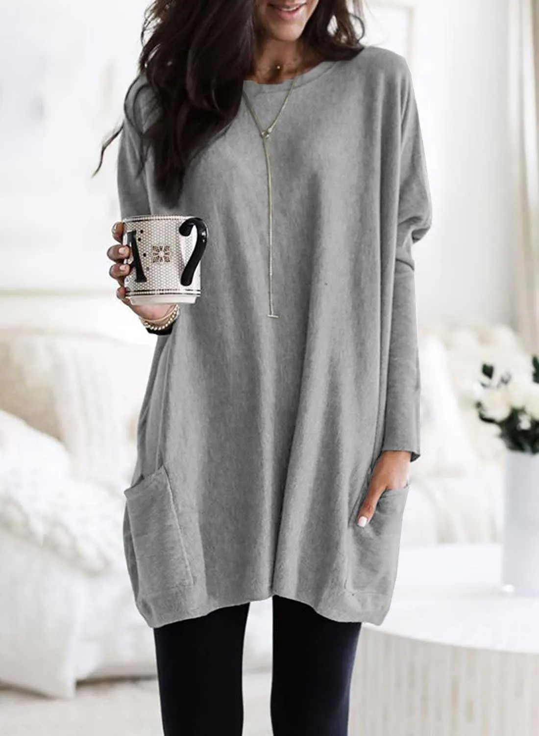 Dokotoo Womens Spring Fall Outfits Casual Long Sleeve Shirts Fashion Tunic Tops for Women Loose Fit Dressy