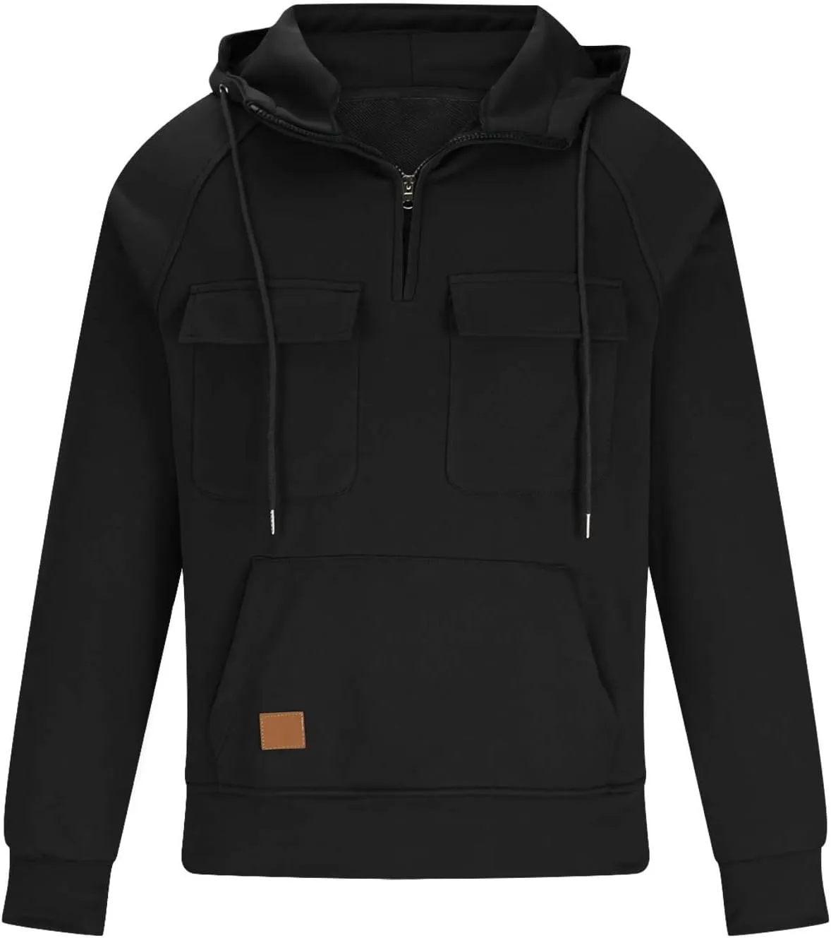 DOLKFU Men's Tactical Hoodies Quarter Zip Cargo Hooded Pullover Vintage Active Loose Long Sleeve Casual Sweatshirts