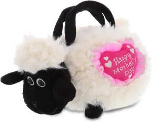 DolliBu Happy Mother's Day Super Soft Plush Black Nose Sheep Handbag - Cute Stuffed Animal Purse with Pink Heart Message for Best Mommy, Grandma, Wife, Daughter - 8.5"