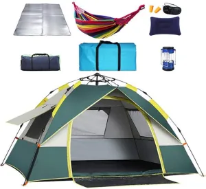 Dome Light Camping Tent Foldable Camping Tent Fully Automatic 190T Oxford Rainproof Family Tent for 4-6 People Outdoor Portable Tent (Green 200X200X135cm) (Green 200X200X135cm)