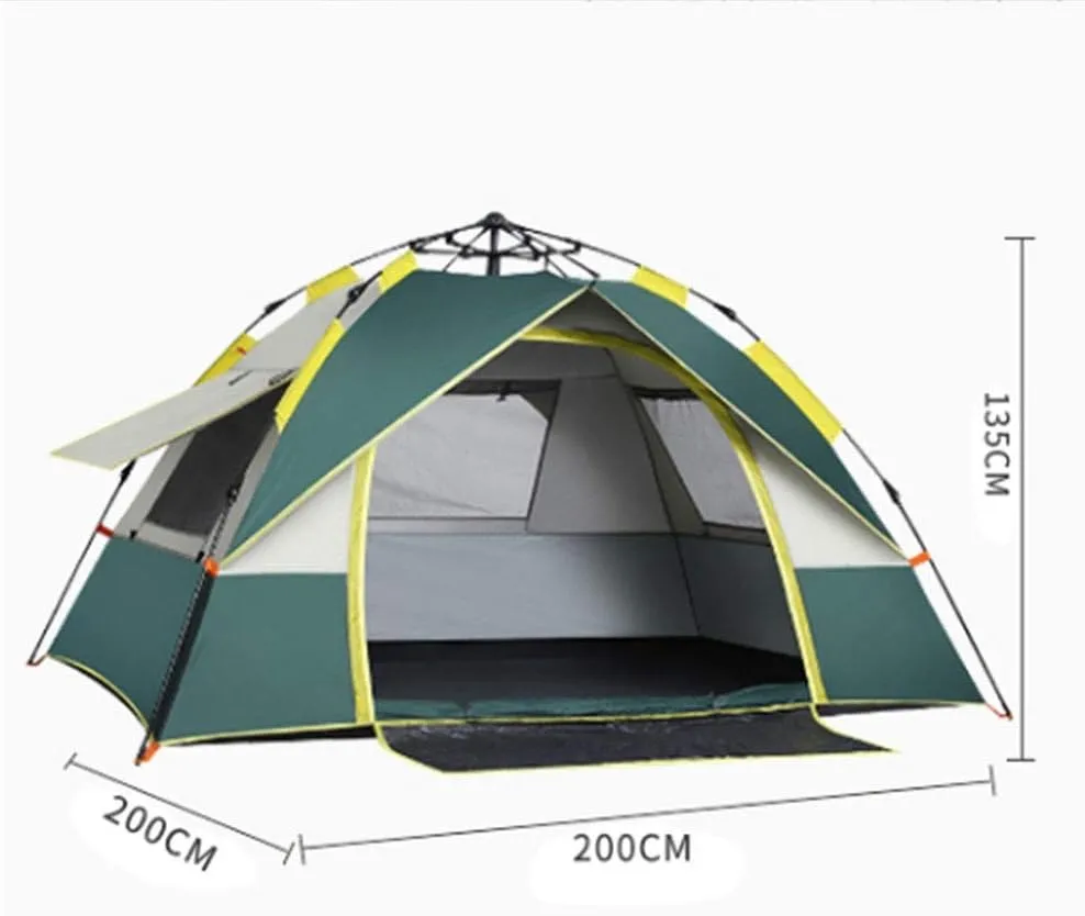 Dome Light Camping Tent Foldable Camping Tent Fully Automatic 190T Oxford Rainproof Family Tent for 4-6 People Outdoor Portable Tent (Green 200X200X135cm) (Green 200X200X135cm)