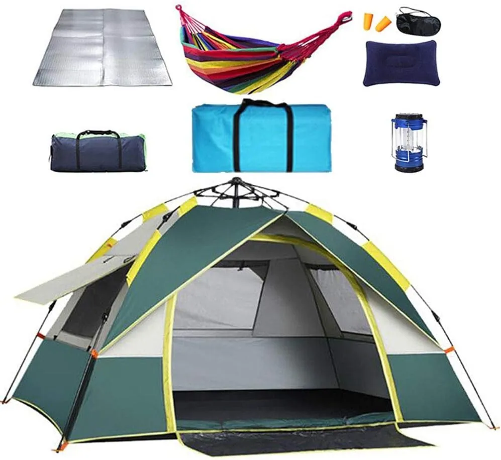 Dome Light Camping Tent Foldable Camping Tent Fully Automatic 190T Oxford Rainproof Family Tent for 4-6 People Outdoor Portable Tent (Green 200X200X135cm) (Green 200X200X135cm)