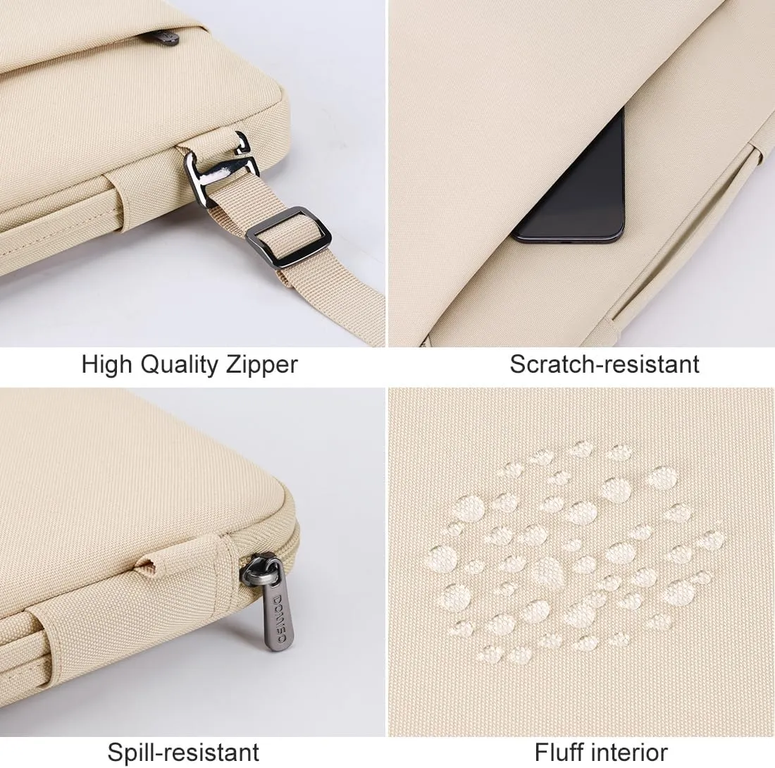 DOMISO 14 Inch Laptop Bag Cover Waterproof Shockproof Notebook Sleeve Case Shoulder Bag Protective Cover for 14" HP Stream 14 Pavilion 14/2017 ThinkPad X1 Yoga 710/14" ThinkPad A475,Beige