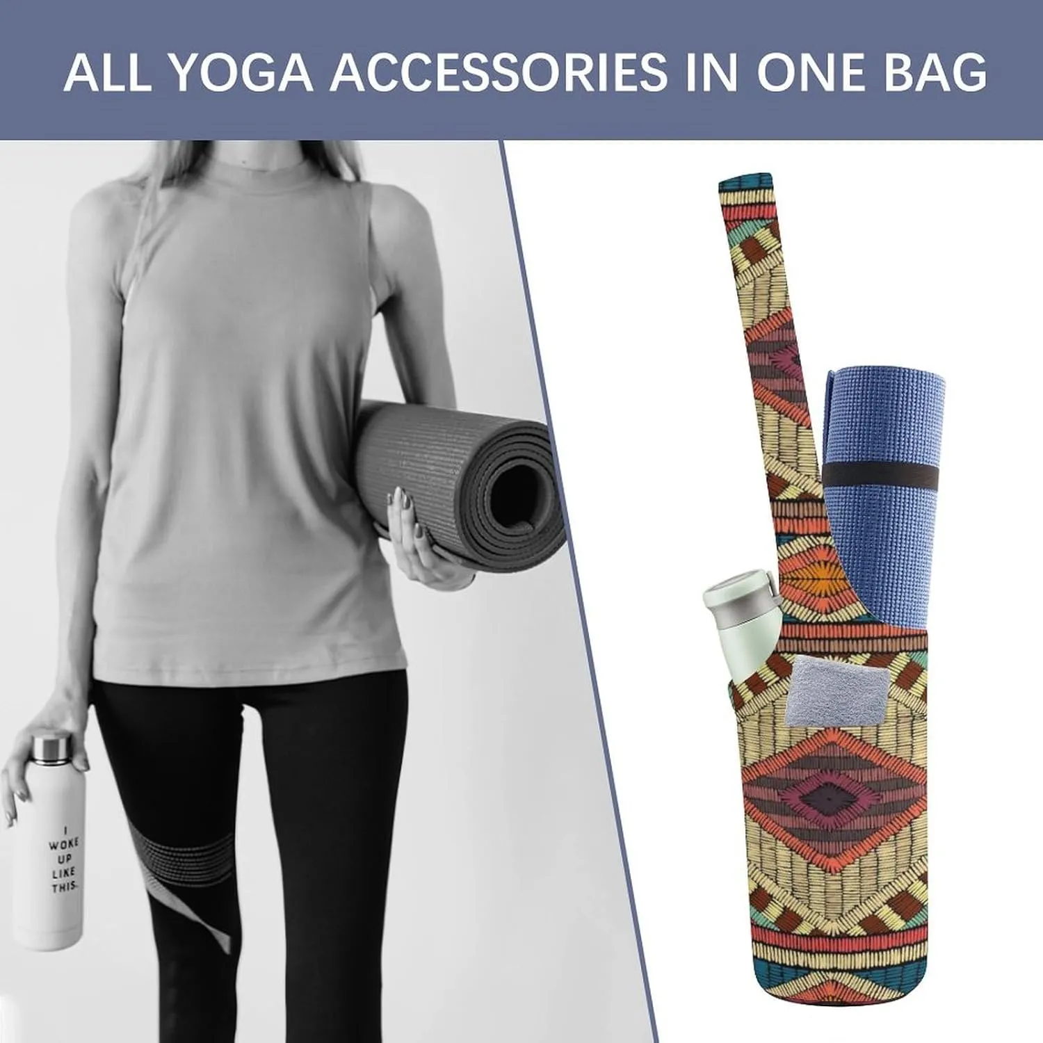 Donnapink Yoga Mat Bag, Canvas Storage Bag with Pocket Shoulder Strap, Fashion Mat Bag