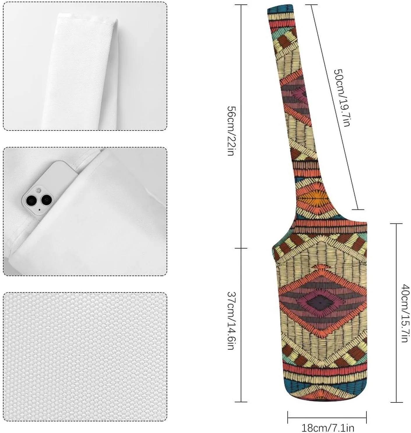 Donnapink Yoga Mat Bag, Canvas Storage Bag with Pocket Shoulder Strap, Fashion Mat Bag