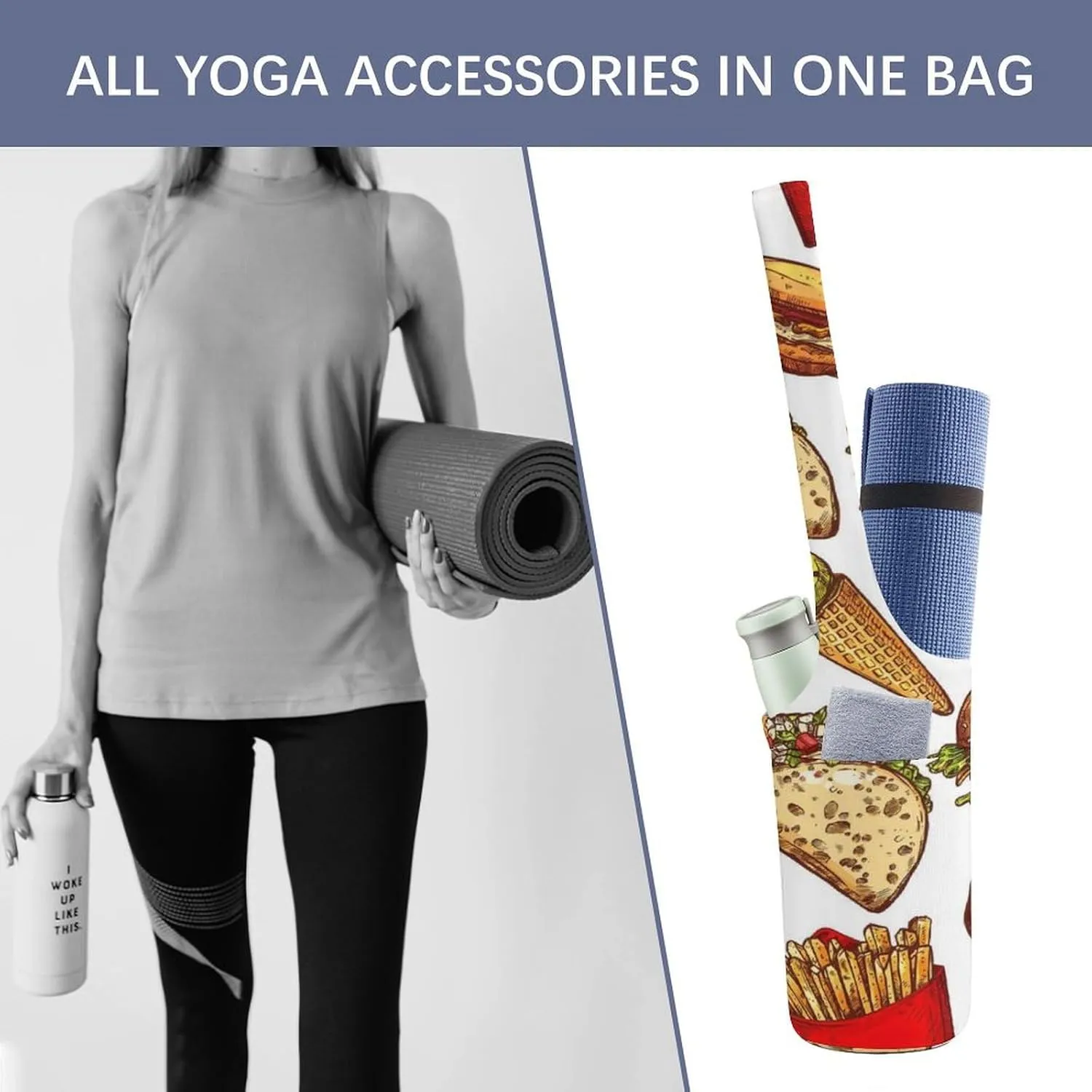 Donnapink Yoga Mat Bag, Canvas Storage Bag with Pocket Shoulder Strap, Fashion Mat Bag
