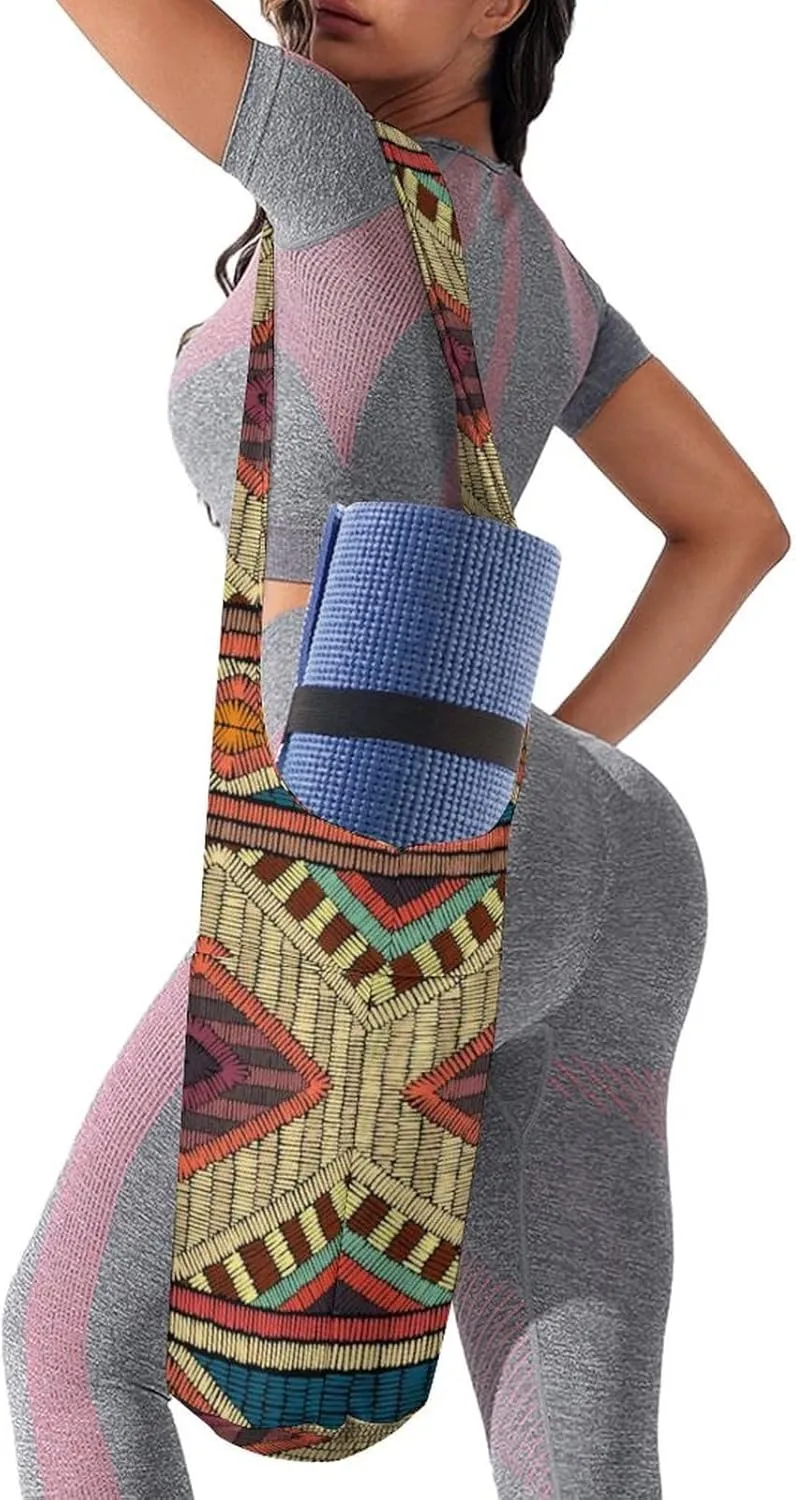 Donnapink Yoga Mat Bag, Canvas Storage Bag with Pocket Shoulder Strap, Fashion Mat Bag