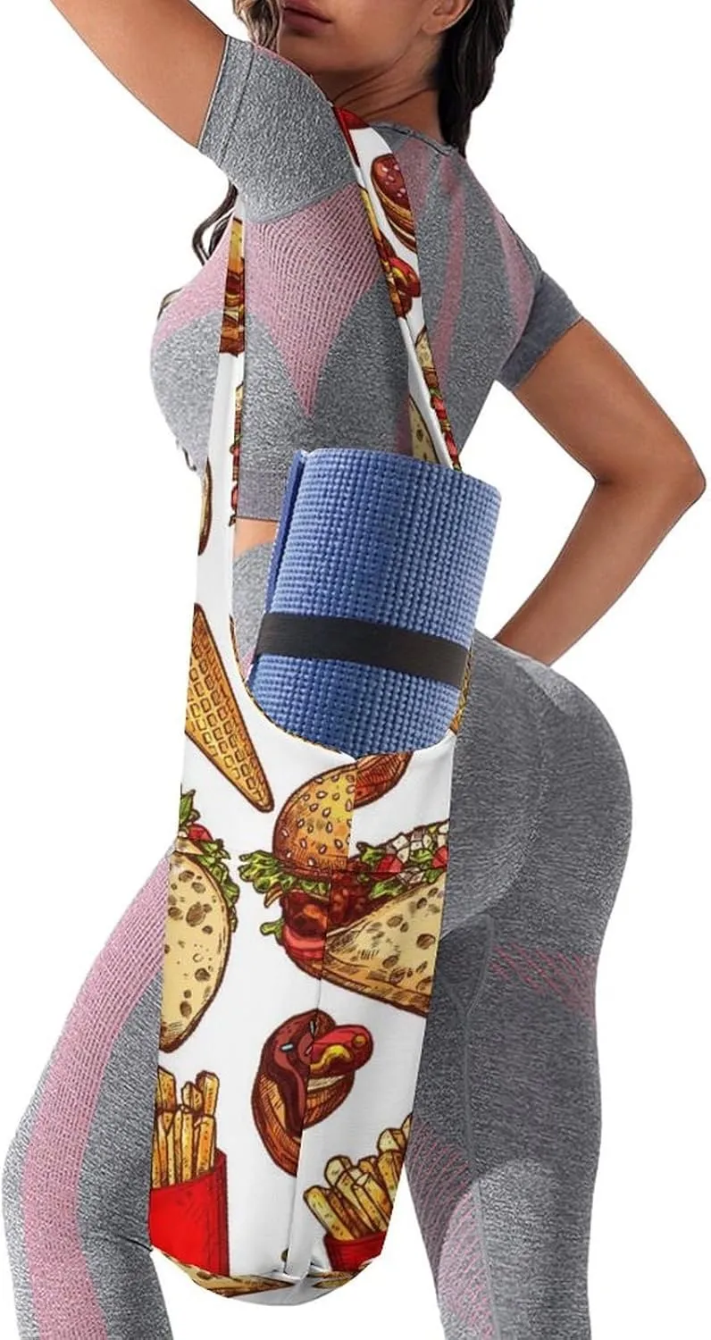 Donnapink Yoga Mat Bag, Canvas Storage Bag with Pocket Shoulder Strap, Fashion Mat Bag