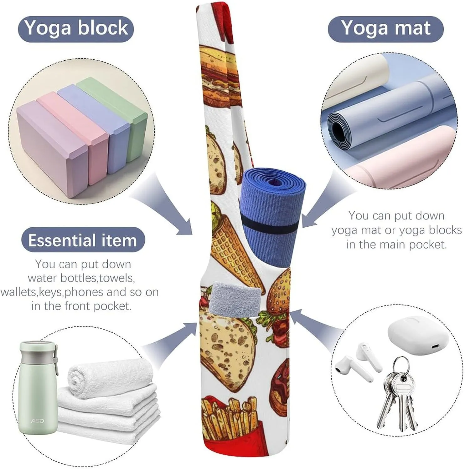 Donnapink Yoga Mat Bag, Canvas Storage Bag with Pocket Shoulder Strap, Fashion Mat Bag
