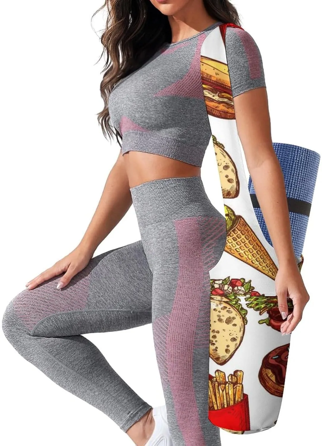 Donnapink Yoga Mat Bag, Canvas Storage Bag with Pocket Shoulder Strap, Fashion Mat Bag