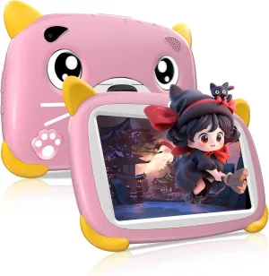 DOOGEE U7 Kids Tablet, 7 inch Android Tablet for Kids, 4 32GB ROM Toddlers Pad,3400mAh Battery, Parental Control, Dual Camera, Shockproof Case, Educational, Games Bluetooth/WiFi (Pink)