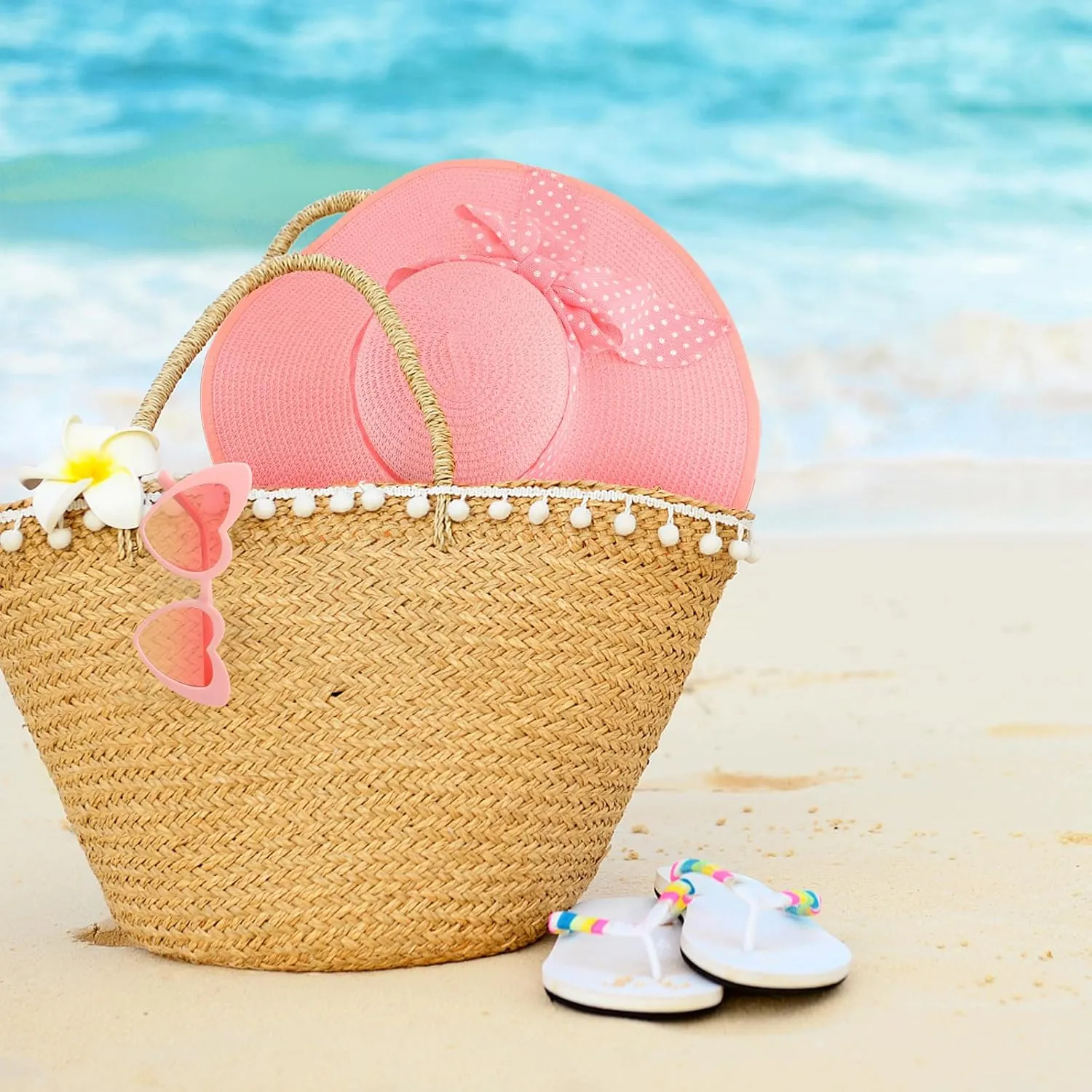DRESHOW Beach Hats for Women Big Straw Wide Brim Summer Hat Floppy Foldable Roll up Cap Sun Hat UPF 50 