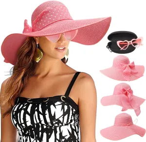 DRESHOW Beach Hats for Women Big Straw Wide Brim Summer Hat Floppy Foldable Roll up Cap Sun Hat UPF 50 