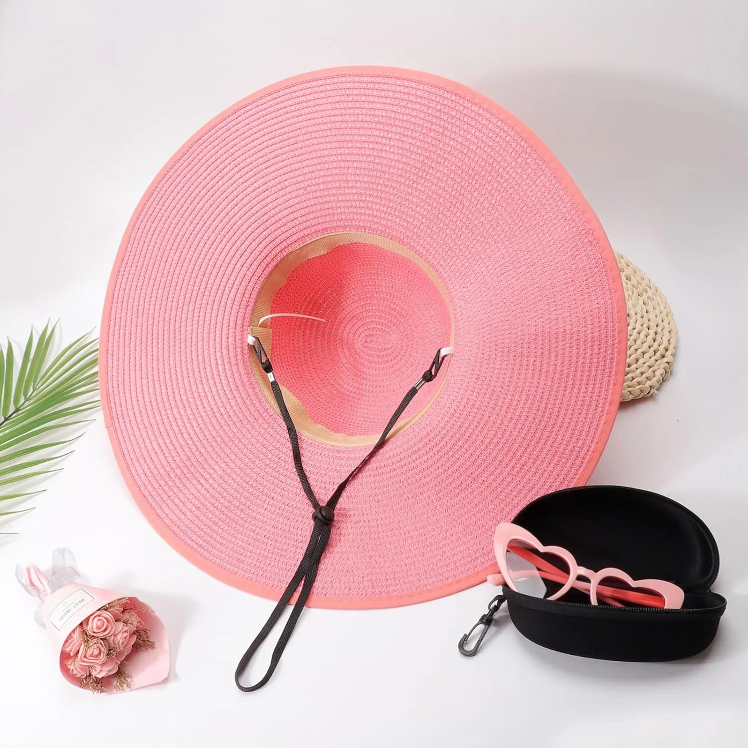 DRESHOW Beach Hats for Women Big Straw Wide Brim Summer Hat Floppy Foldable Roll up Cap Sun Hat UPF 50 