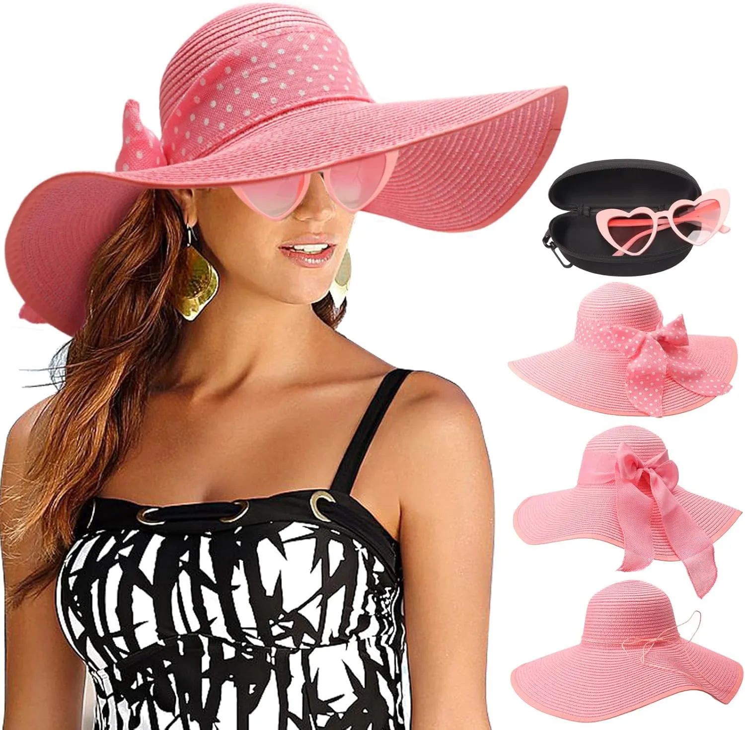 DRESHOW Beach Hats for Women Big Straw Wide Brim Summer Hat Floppy Foldable Roll up Cap Sun Hat UPF 50 