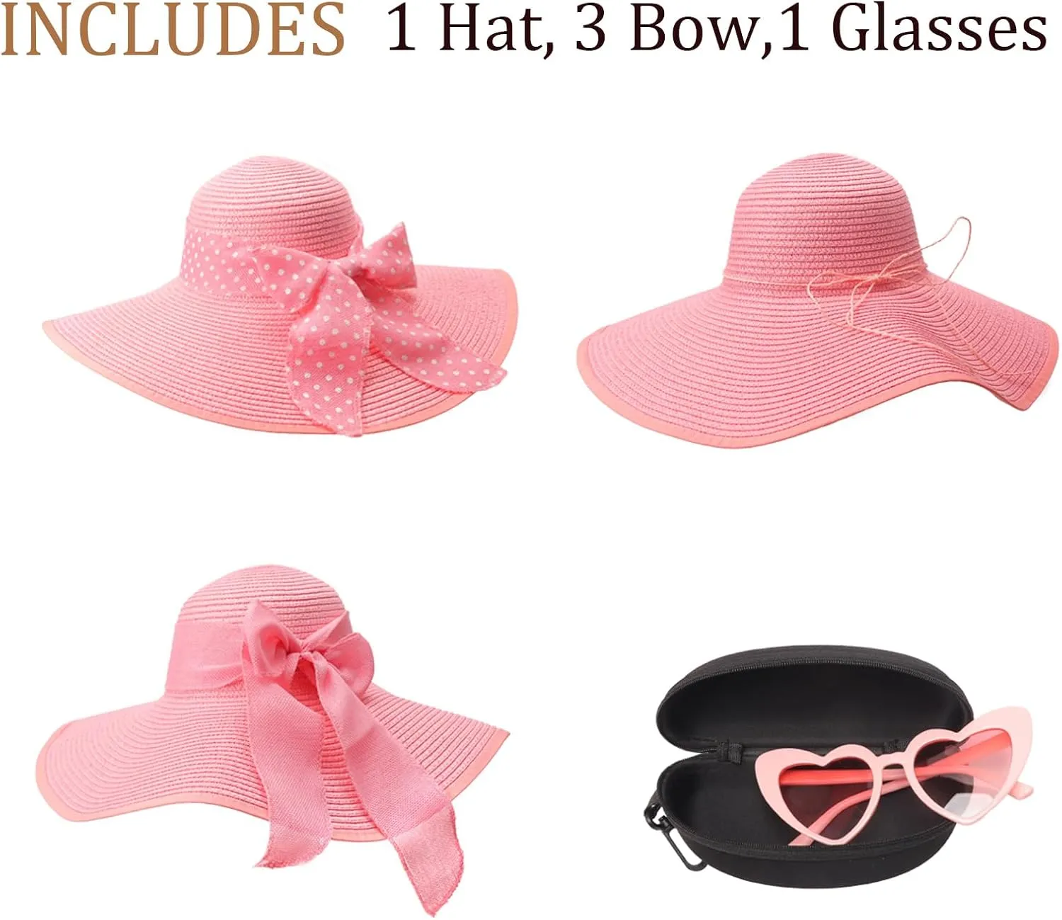 DRESHOW Beach Hats for Women Big Straw Wide Brim Summer Hat Floppy Foldable Roll up Cap Sun Hat UPF 50 
