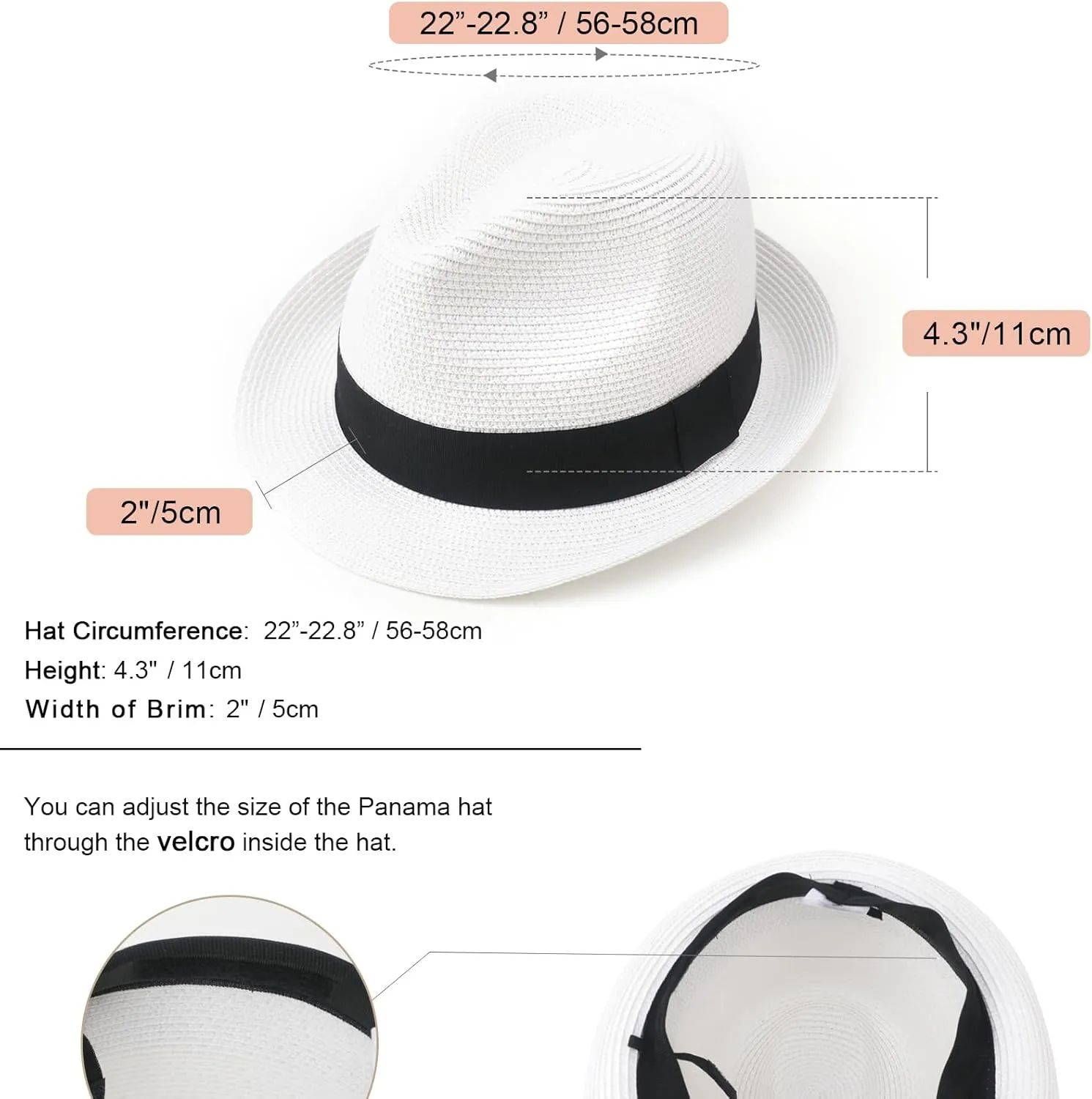 DRESHOW Women Straw Panama Hat Travel Fedora Beach Sun Hat Summer Wide Brim Straw Roll up Hat UPF 50 