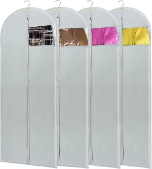 Dress Bags for Gowns Long, 4 Pack-65" Long Dress Bags Foldable Long Garment Bag with Clear Window for Storage and Travel-24"x65"/4 Pack