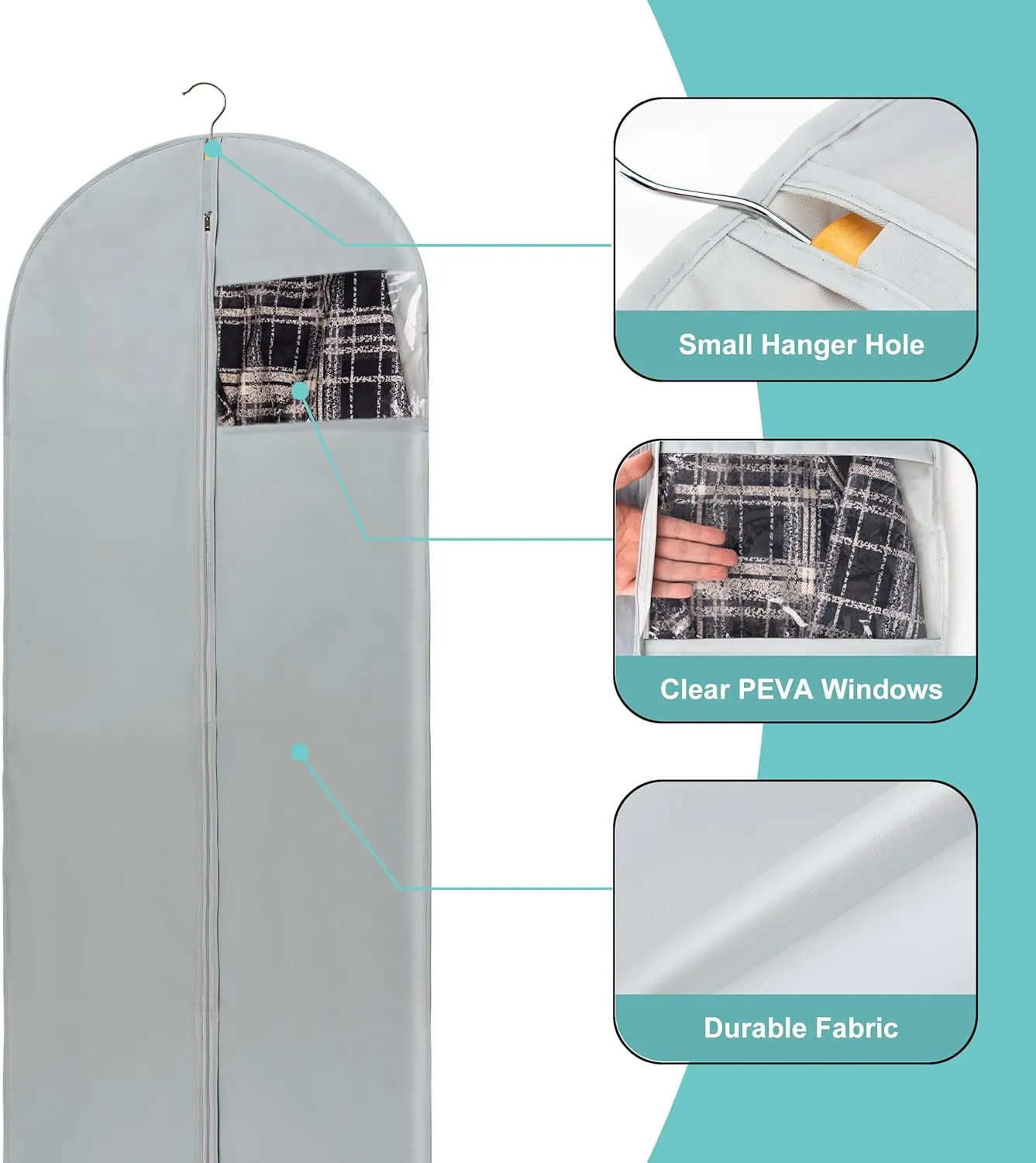 Dress Bags for Gowns Long, 4 Pack-65" Long Dress Bags Foldable Long Garment Bag with Clear Window for Storage and Travel-24"x65"/4 Pack