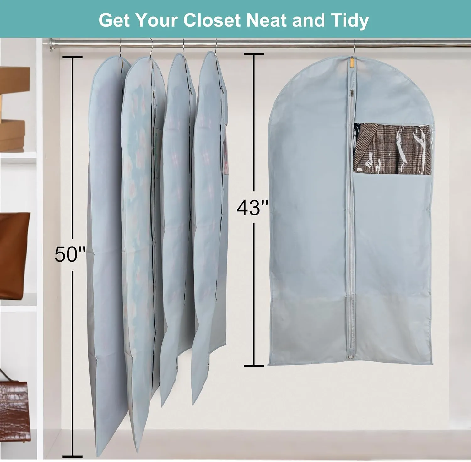 Dress Bags for Gowns Long, 4 Pack-65" Long Dress Bags Foldable Long Garment Bag with Clear Window for Storage and Travel-24"x65"/4 Pack