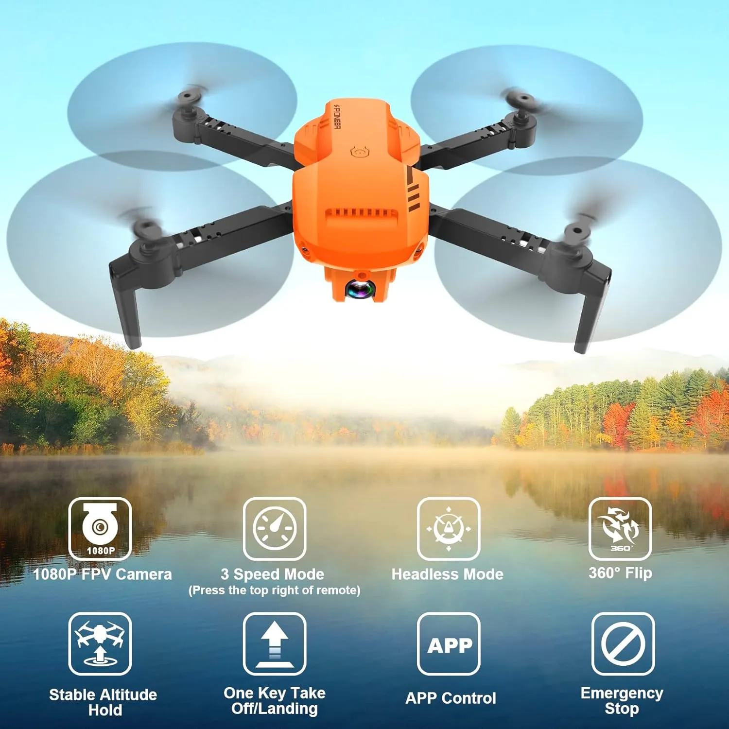 Drones for Adults - Drone with camera 1080P HD, FPV Foldable Drone with Carrying Case, 2 Batteries, 90° Adjustable Lens, One Key Take Off/Land, Altitude Hold, 360° Flip