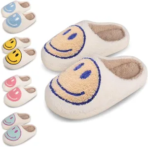 dubuto Smile Face Slippers for Girls Boys, Cute Soft Plush Anti-slip House Kids Girls Slippers with Memory Foam Warm Cartoon Happy face Shoes for Indoor Outdoor