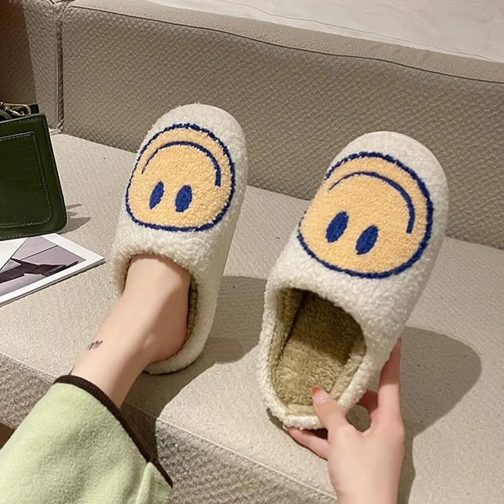 dubuto Smile Face Slippers for Girls Boys, Cute Soft Plush Anti-slip House Kids Girls Slippers with Memory Foam Warm Cartoon Happy face Shoes for Indoor Outdoor