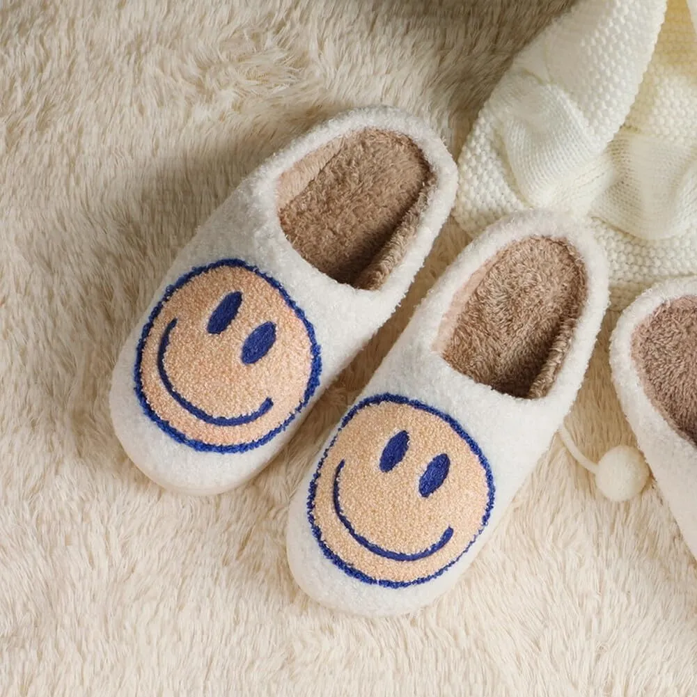 dubuto Smile Face Slippers for Girls Boys, Cute Soft Plush Anti-slip House Kids Girls Slippers with Memory Foam Warm Cartoon Happy face Shoes for Indoor Outdoor