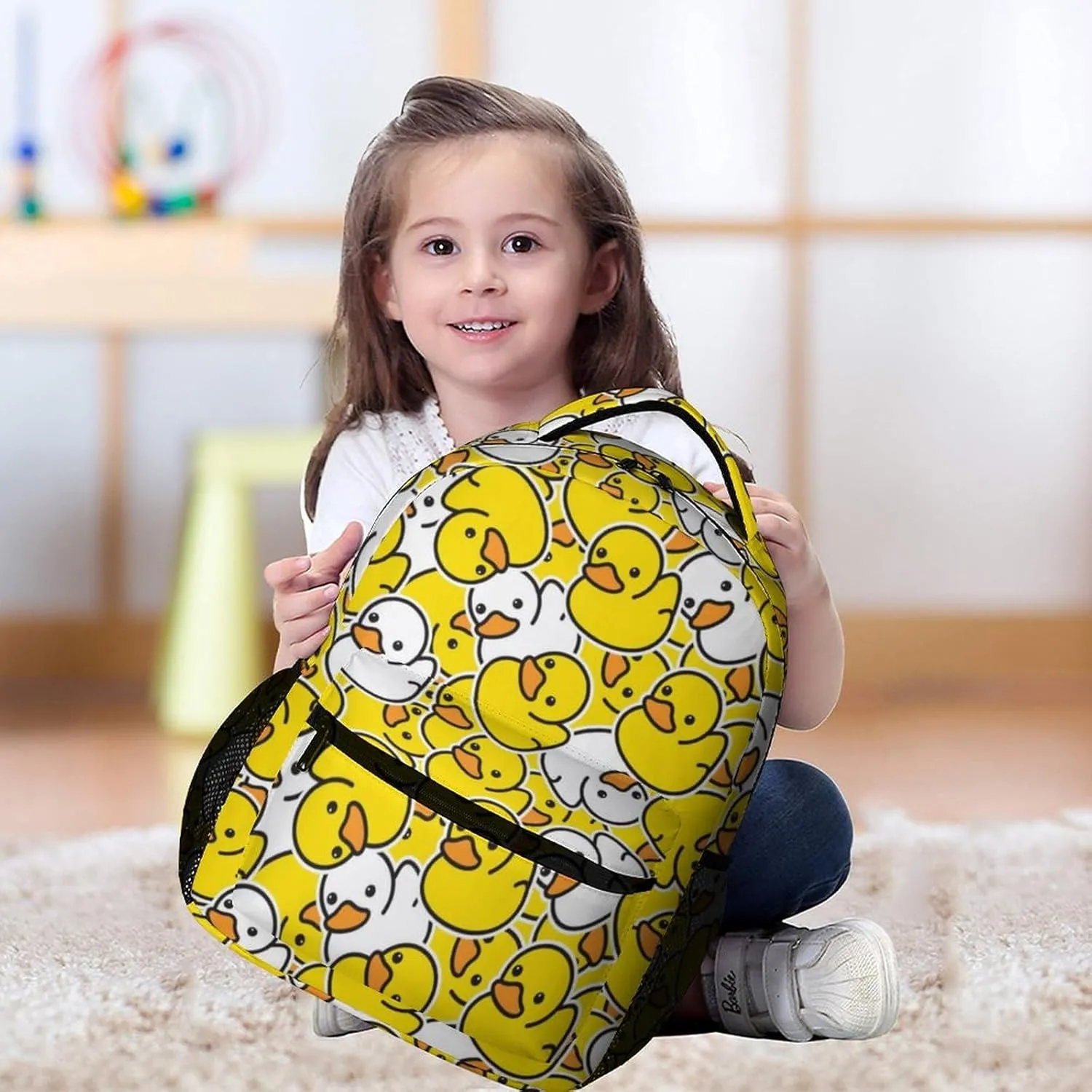 Duck Backpack for Kids Girls Boys School, 16 Inches Cute Duck Theme Bookbag, Adjustable, Lightweight, Large Capacity, Colorful Duck Backpack for School