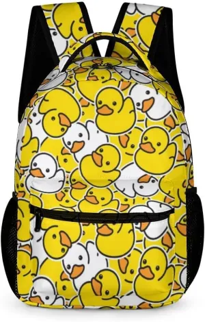 Duck Backpack for Kids Girls Boys School, 16 Inches Cute Duck Theme Bookbag, Adjustable, Lightweight, Large Capacity, Colorful Duck Backpack for School