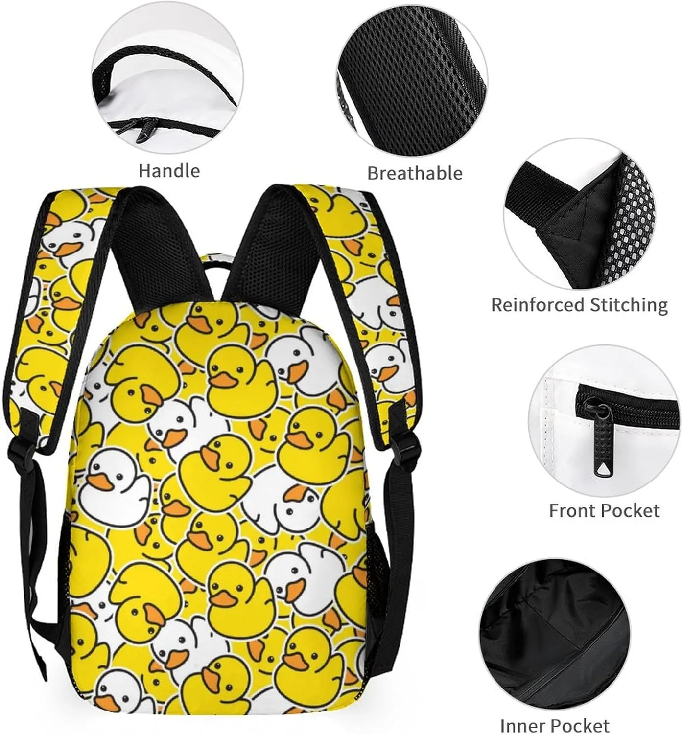 Duck Backpack for Kids Girls Boys School, 16 Inches Cute Duck Theme Bookbag, Adjustable, Lightweight, Large Capacity, Colorful Duck Backpack for School