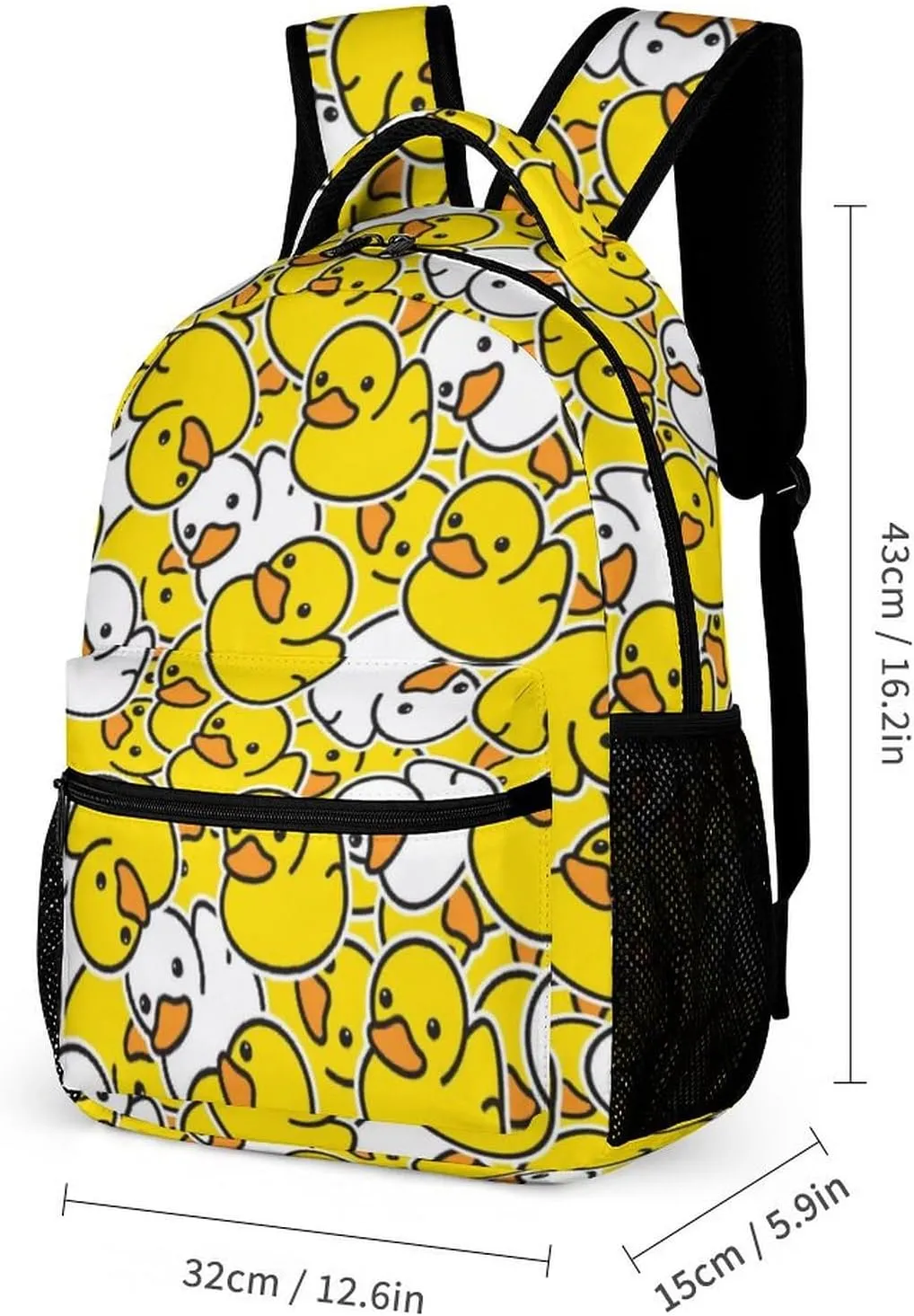 Duck Backpack for Kids Girls Boys School, 16 Inches Cute Duck Theme Bookbag, Adjustable, Lightweight, Large Capacity, Colorful Duck Backpack for School