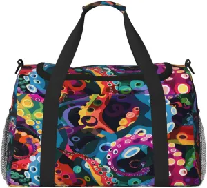 Duffle Bag Colorful Sea Octopus Pattern Travel Duffel Bags for Men Women with Adjustable Strap Carry on Gym Bag Overnight Weekender Bag