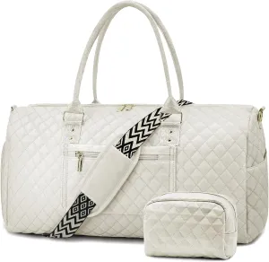 Duffle Bag for Travel,Personal Item Travel Bag with Toiletries Bags,Gym Bags for Men and Women with Wet Pocket & Shoes Compartment(White)