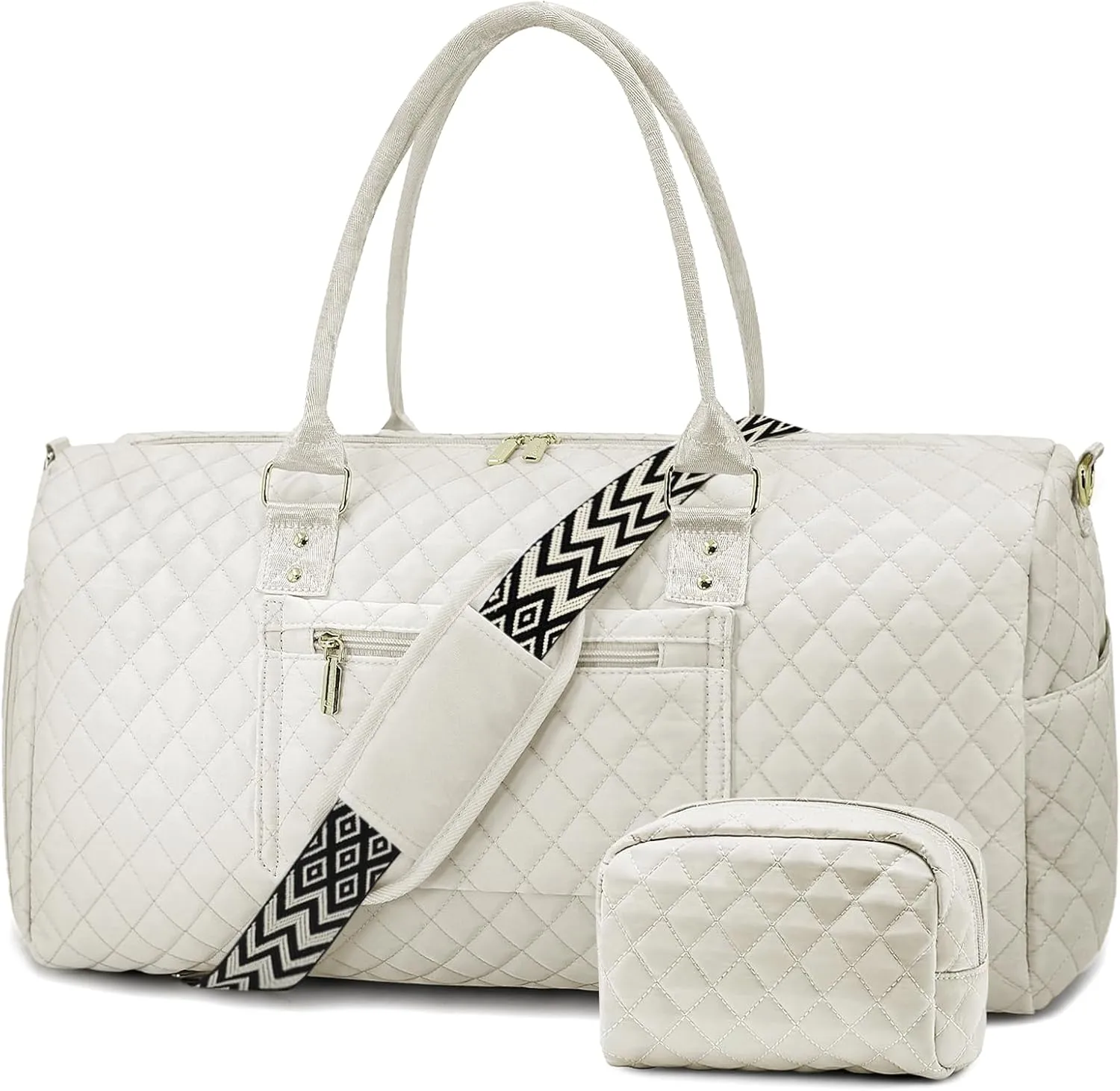 Duffle Bag for Travel,Personal Item Travel Bag with Toiletries Bags,Gym Bags for Men and Women with Wet Pocket & Shoes Compartment(White)