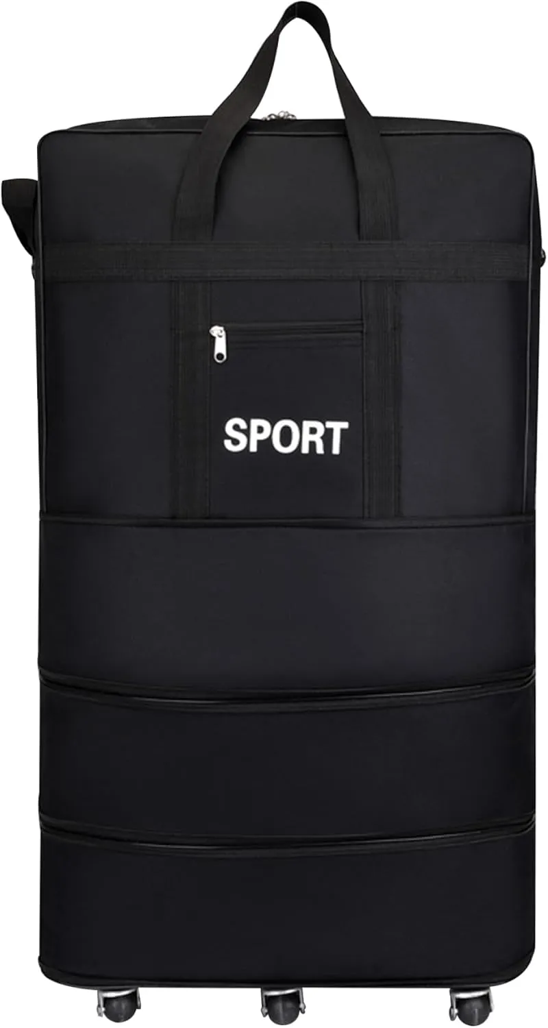 Duffle Bag with Wheels, 3-Tier Expandable Large Wheeled Holdall, Waterproof Oxford Holdall with Wheels, Foldable Suitcase with Strap and Handle